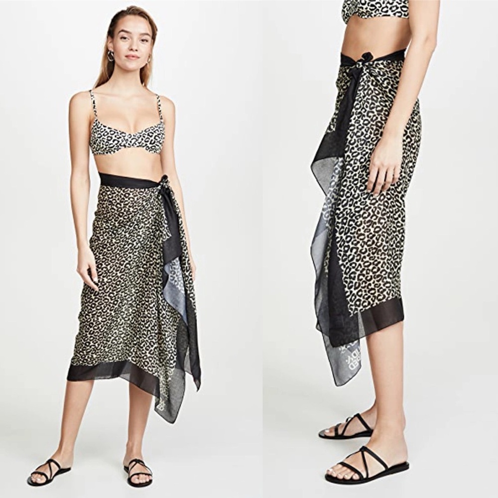 NWOT Solid & Striped Leopard Pareo Sarong